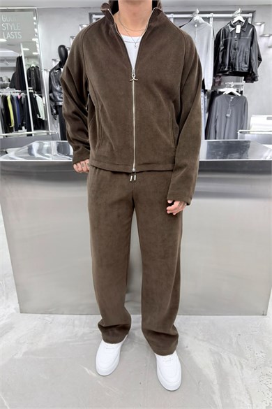 Kahverengi Basic Kadife Boxy Fit Ceket