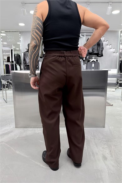 Kahverengi Basic Kumaş Palazzo Pantolon