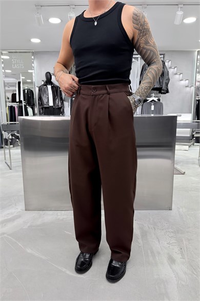 Kahverengi Basic Kumaş Palazzo Pantolon
