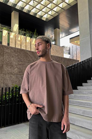 Kahverengi Basic OUTPLENTY PREMİUM Oversize Tişört