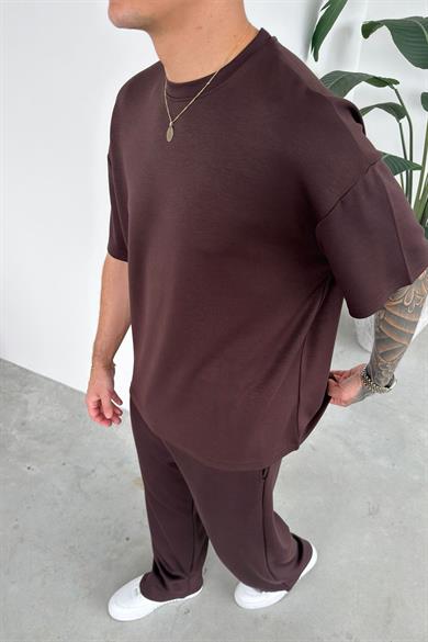 Kahverengi Basic Oysh Kumaş Oversize Tişört