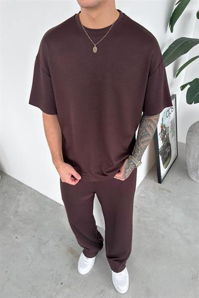Kahverengi Basic Oysh Kumaş Oversize Tişört