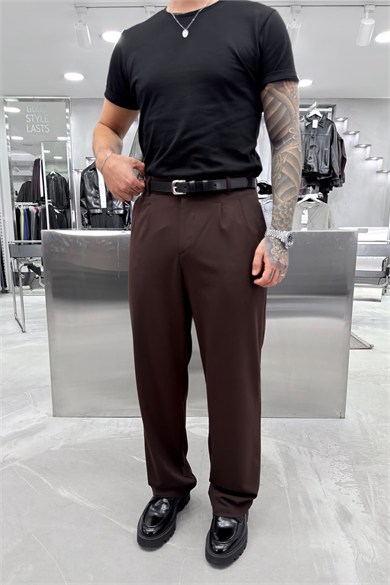 Kahverengi Basic Premium Baggy Kumaş Pantolon