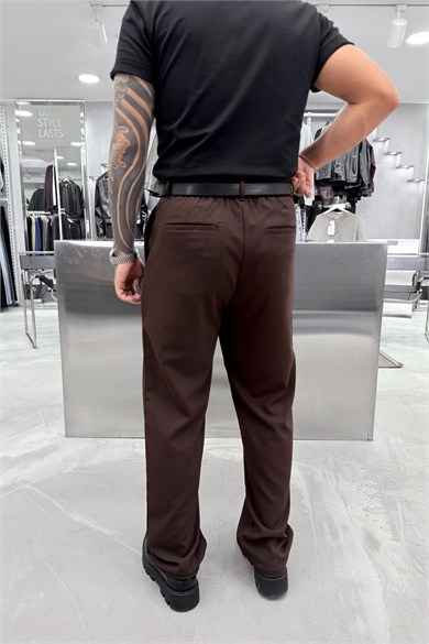 Kahverengi Basic Premium Baggy Kumaş Pantolon