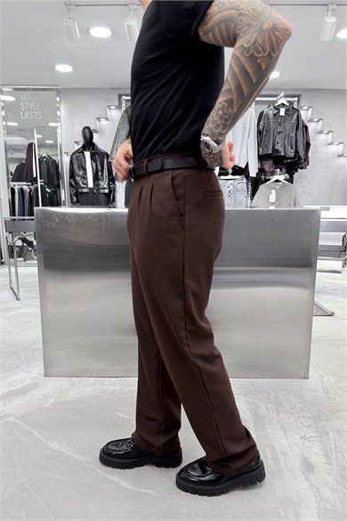 Kahverengi Basic Premium Baggy Kumaş Pantolon