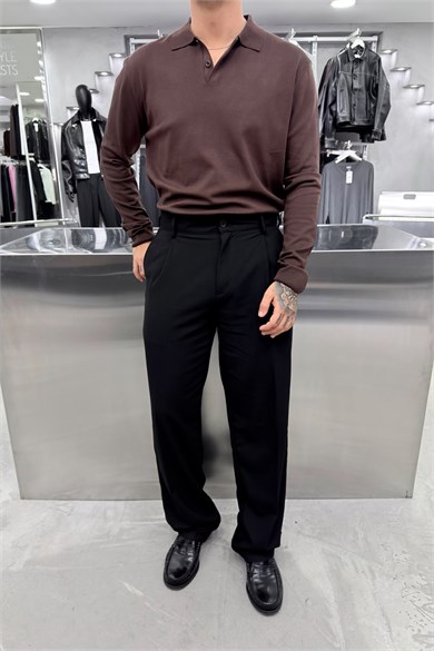 Kahverengi Basic Premium Oversize Polo Yaka Tişört