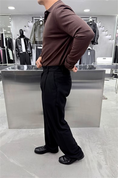 Kahverengi Basic Premium Oversize Polo Yaka Tişört