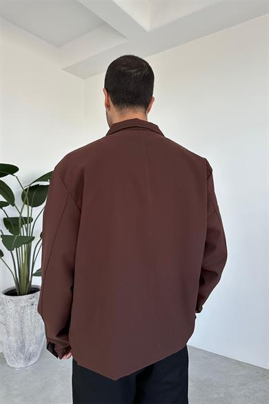 Kahverengi Basic Tam Fermuarlı Ceket