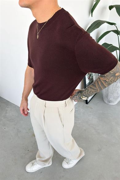 Kahverengi Basic Triko Relaxed Tişört