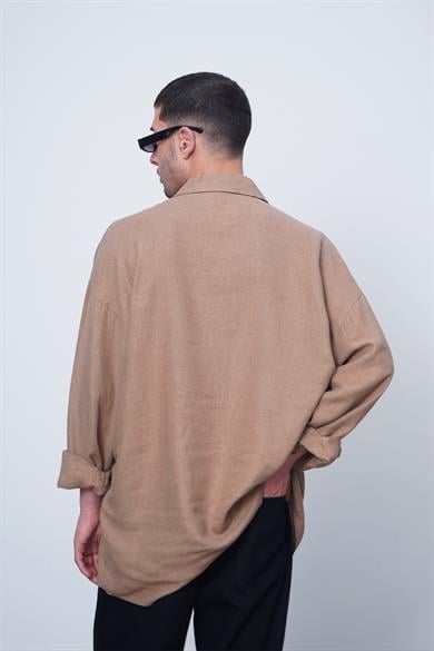 Kahverengi Basic Uzun Kollu 1A CH Oversize Gömlek
