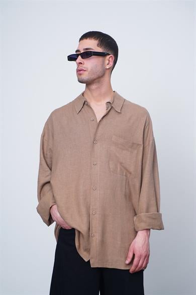 Kahverengi Basic Uzun Kollu 1A CH Oversize Gömlek