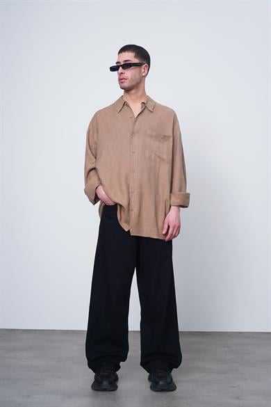 Kahverengi Basic Uzun Kollu 1A CH Oversize Gömlek
