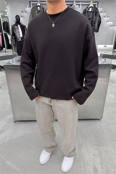 Kahverengi Basic Uzun Kollu Oversize Tişört