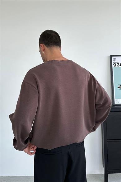 Kahverengi Basic Uzun Kollu Oversize Tişört