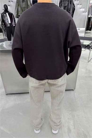 Kahverengi Basic Uzun Kollu Oversize Tişört