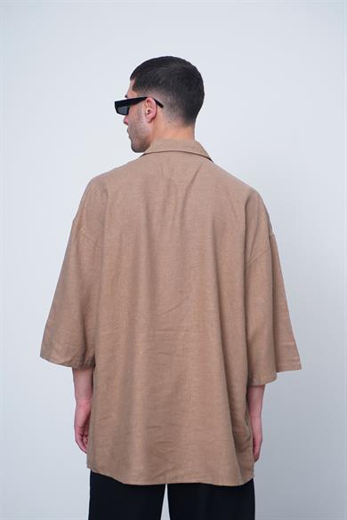 Kahverengi Basic Yarım Kollu 1B CH Oversize Gömlek