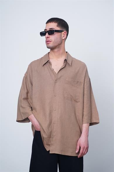 Kahverengi Basic Yarım Kollu 1B CH Oversize Gömlek