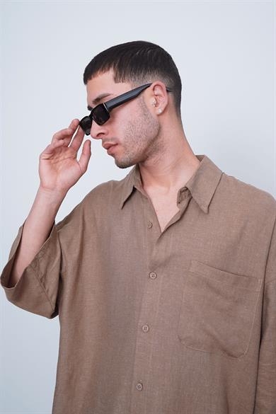 Kahverengi Basic Yarım Kollu 1B CH Oversize Gömlek