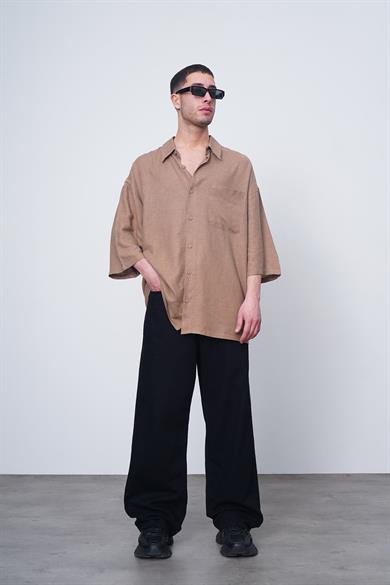 Kahverengi Basic Yarım Kollu 1B CH Oversize Gömlek