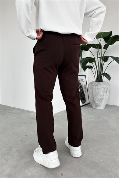 Kahverengi Beli İp Detaylı Gabardin Regular Pantolon