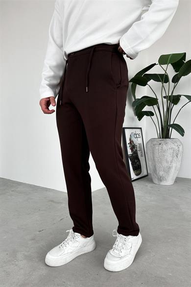 Kahverengi Beli İp Detaylı Gabardin Regular Pantolon