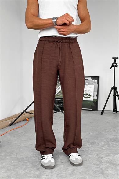 Kahverengi Beli İpli Çımalı Relaxed Pantolon