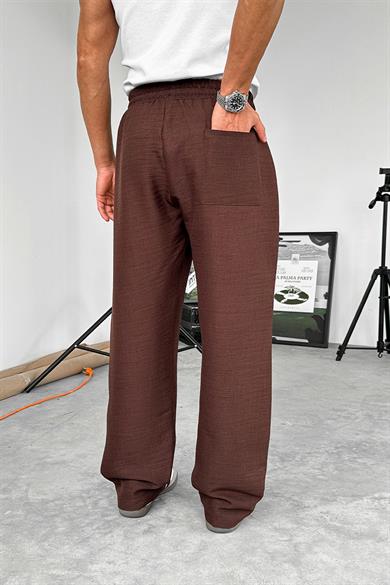 Kahverengi Beli İpli Çımalı Relaxed Pantolon