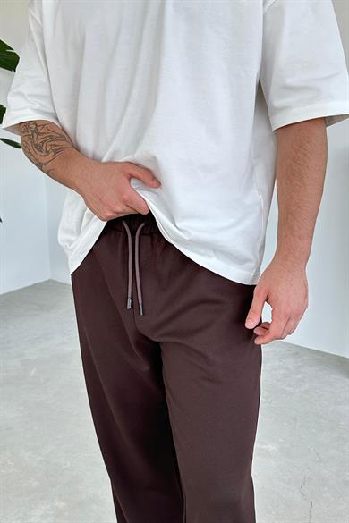 Kahverengi Beli Lastik Detay Gabardin Baggy Pantolon