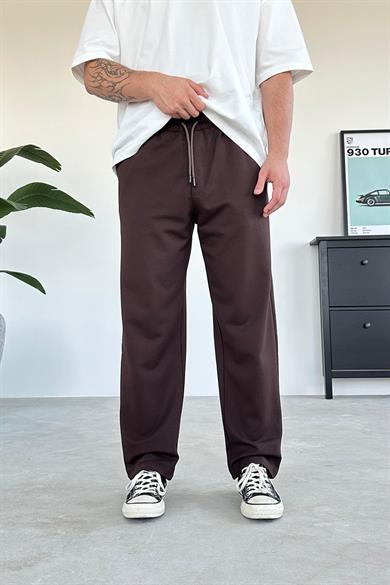 Kahverengi Beli Lastik Detay Gabardin Baggy Pantolon