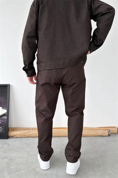 Kahverengi Beli Lastikli Dokulu Baggy Pantolon