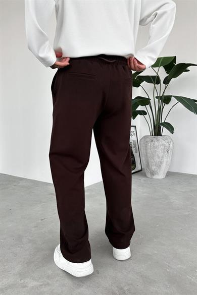 Kahverengi Beli Lastikli Gabardin Baggy Pantolon