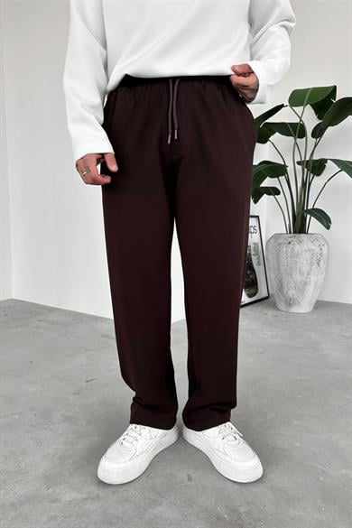 Kahverengi Beli Lastikli Gabardin Baggy Pantolon