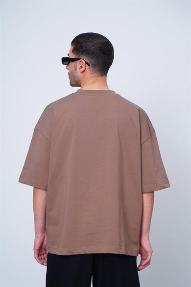 Kahverengi Beyaz Basic OUTPLENTY PREMİUM Oversize Tişört