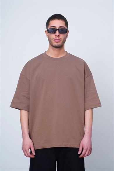 Kahverengi Beyaz Basic OUTPLENTY PREMİUM Oversize Tişört