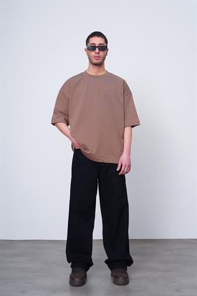 Kahverengi Beyaz Basic OUTPLENTY PREMİUM Oversize Tişört