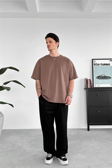Kahverengi Bisiklet Yaka Premium Basic Tişört