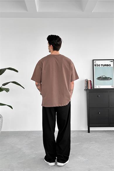Kahverengi Bisiklet Yaka Premium Basic Tişört