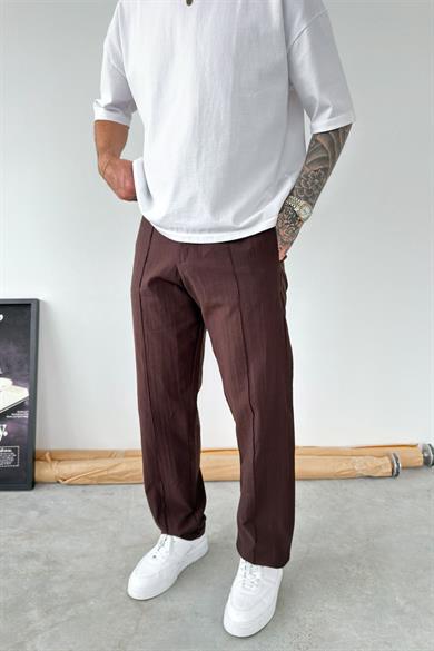 Kahverengi Çımalı Modal Kumaş Pantolon