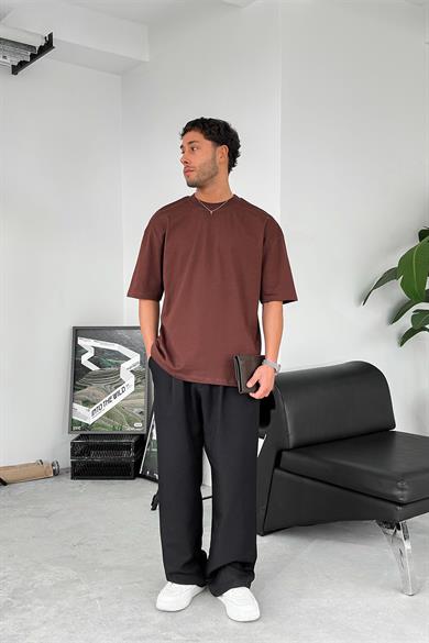 Kahverengi Cozy Basic Soft Oversize Tişört