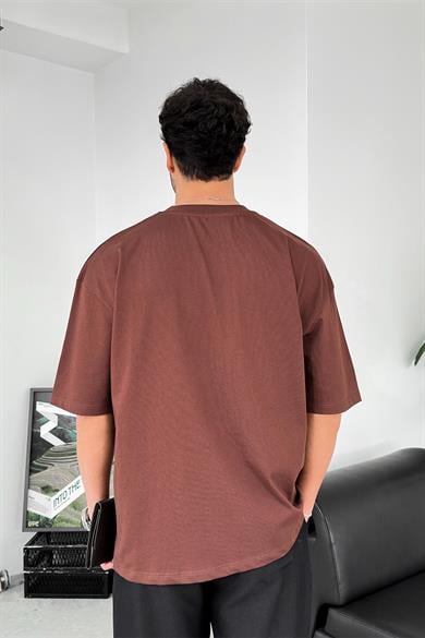 Kahverengi Cozy Basic Soft Oversize Tişört