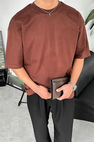 Kahverengi Cozy Basic Soft Oversize Tişört