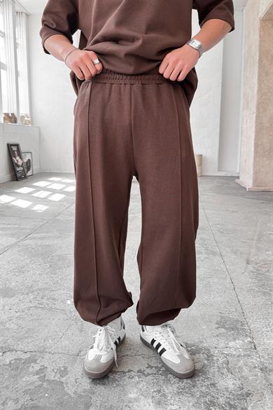 Kahverengi Cozy Premium Çımalı Paça Lastik Eşofman