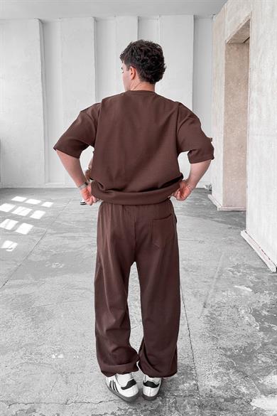 Kahverengi Cozy Premium Çımalı Paça Lastik Eşofman