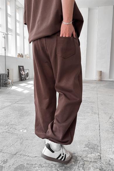 Kahverengi Cozy Premium Çımalı Paça Lastik Eşofman