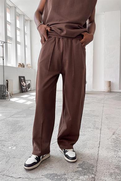 Kahverengi Cozy Premium Pileli Baggy Eşofman