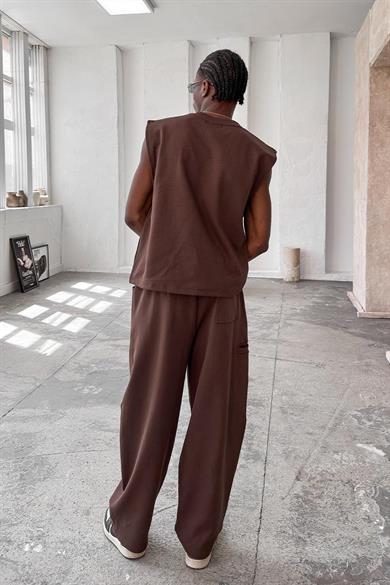 Kahverengi Cozy Premium Pileli Baggy Eşofman
