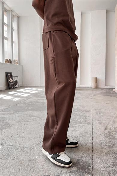 Kahverengi Cozy Premium Pileli Baggy Eşofman