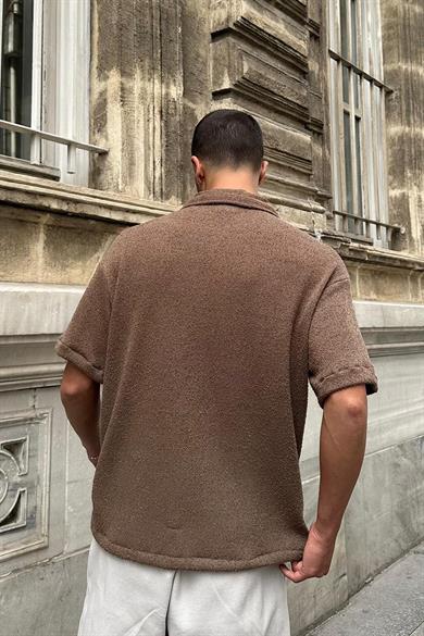 Kahverengi Dokulu 04 EE Oversize Gömlek