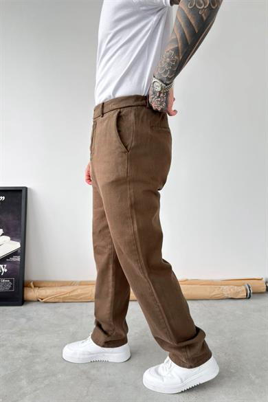 Kahverengi Dokulu Basic Baggy Pantolon