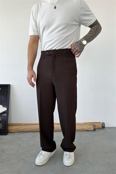 Kahverengi Dokulu Basic Kumaş Pantolon